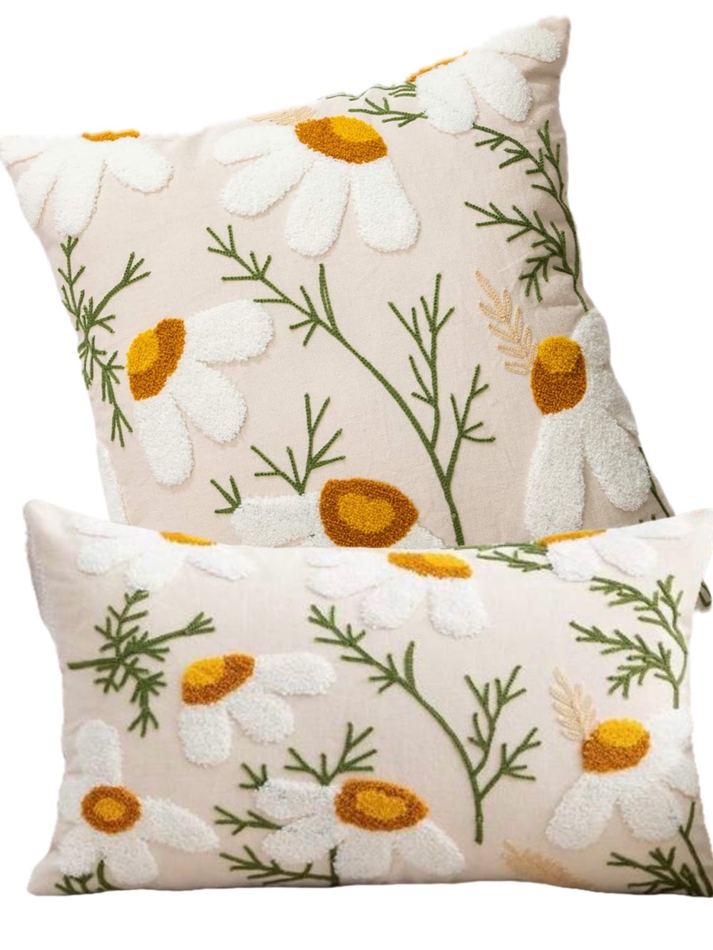 Embroidered Daisy Throw Pillow Set - Cream and Yellow